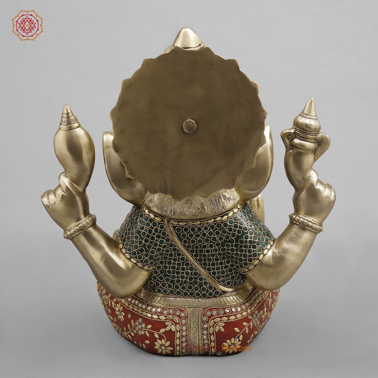 Brass Crown Ganesh, Stone work fine 14”