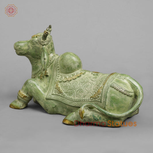Brass Nandi Seated Fine, Leaf Green Patina 14.5”