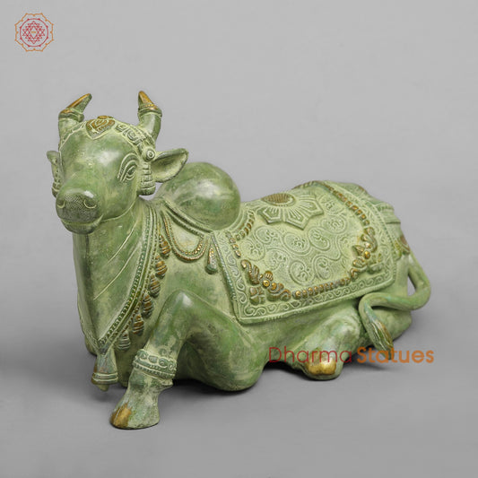 Brass Nandi Seated Fine, Leaf Green Patina 11”