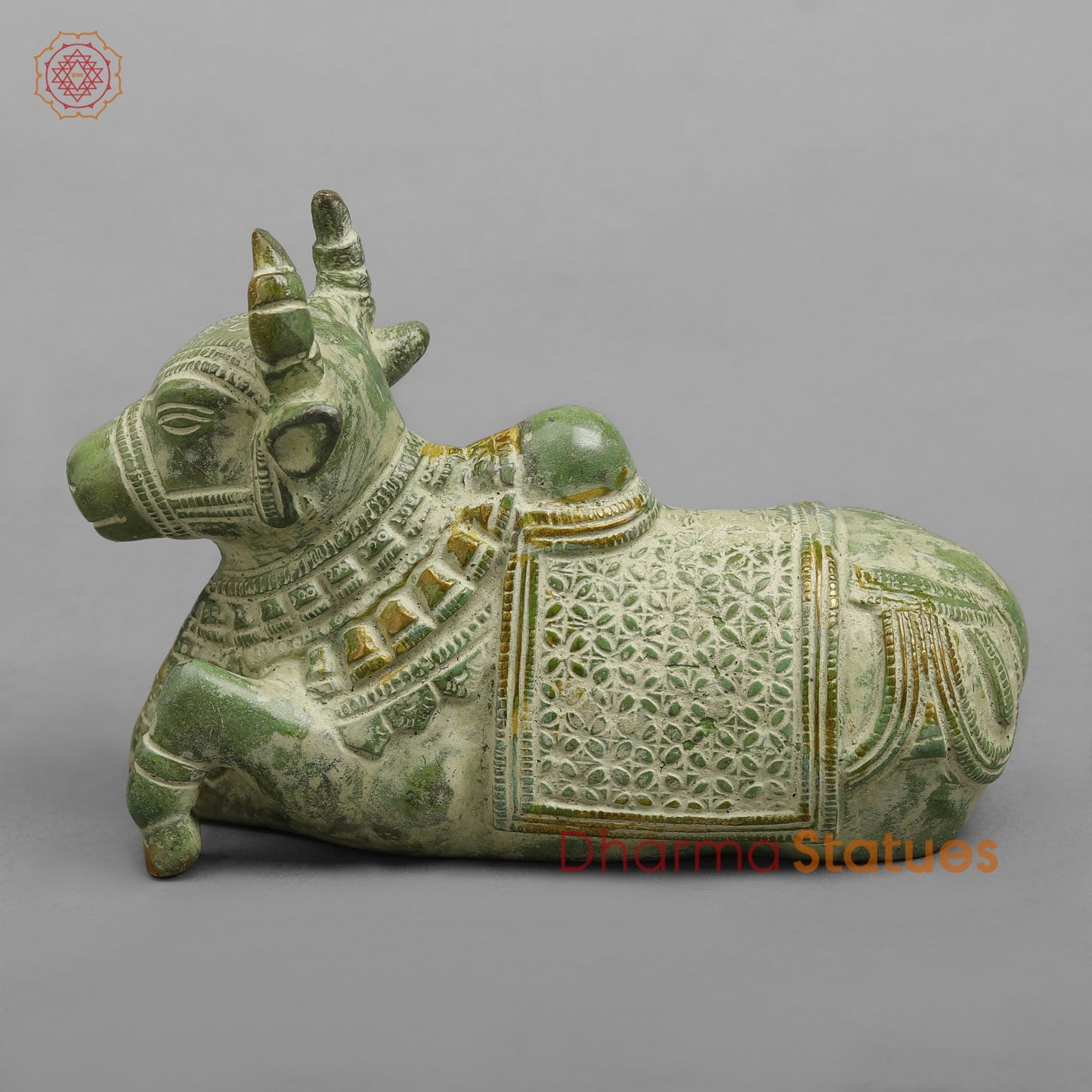 Brass Nandi seated Fine, Leaf Green Patina 7”