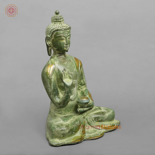 Brass Buddha Seated, Leaf Green Patina 6”