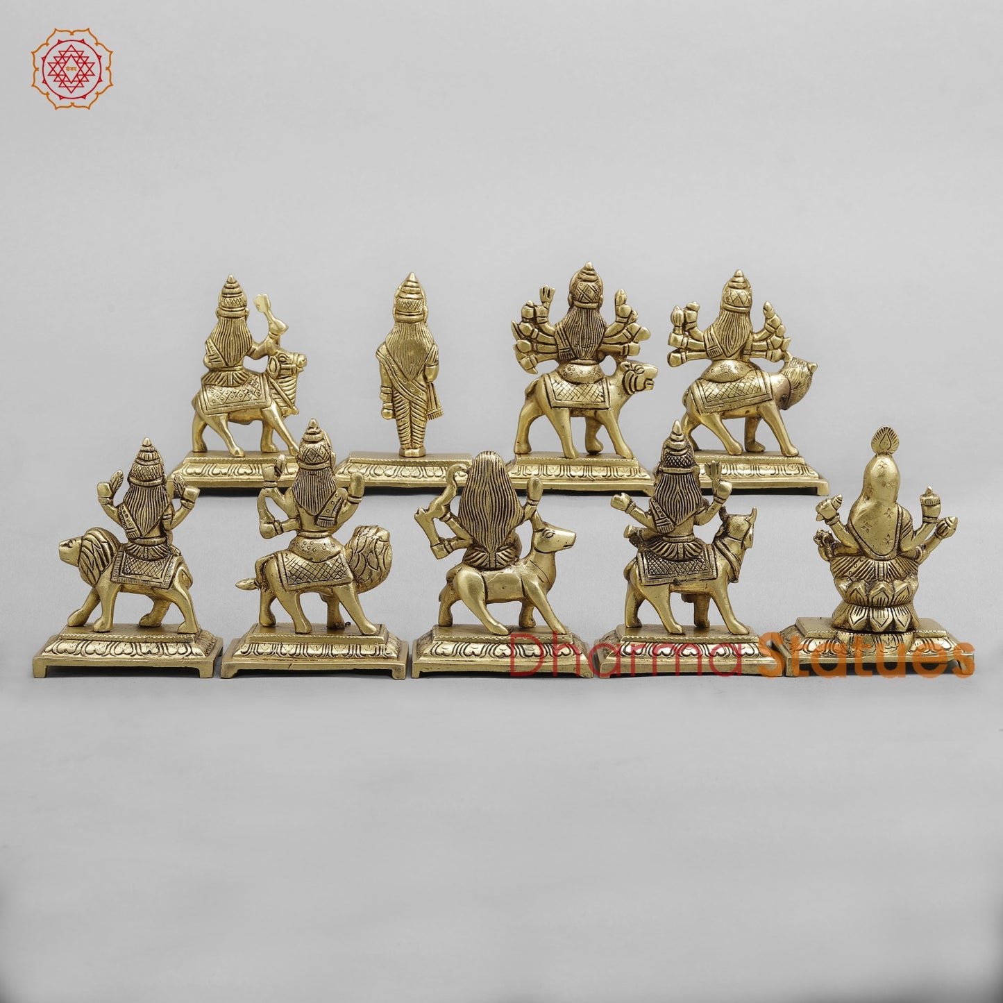 Brass Auspicious Navdurga set Fine, Gold Finish 4.5”