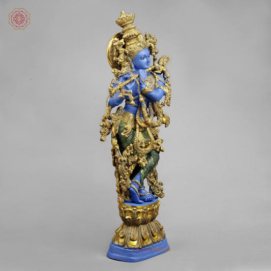Brass Krishna standing Fine, Peacock Finish 30”