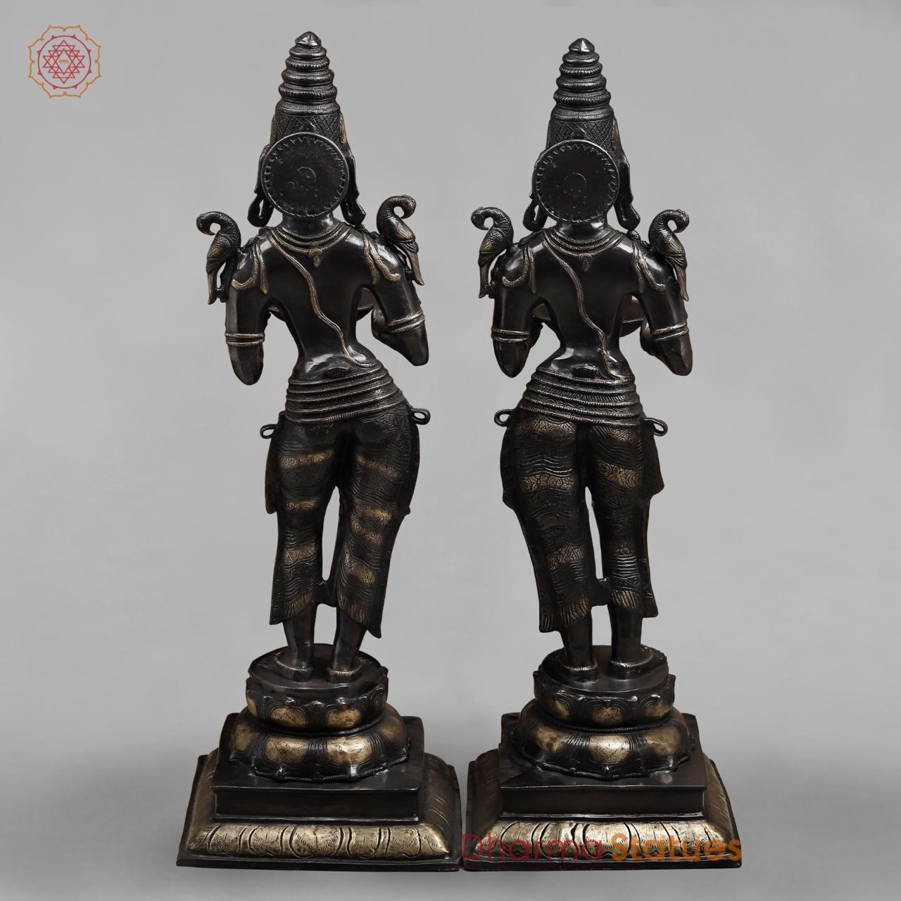 Brass Deepam Lakshmi Standing Large, Royal Black Finish 49”