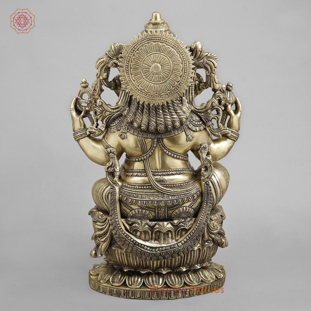 Brass Ganesh Seated with Beautiful ornaments, Smooth Finish 24”