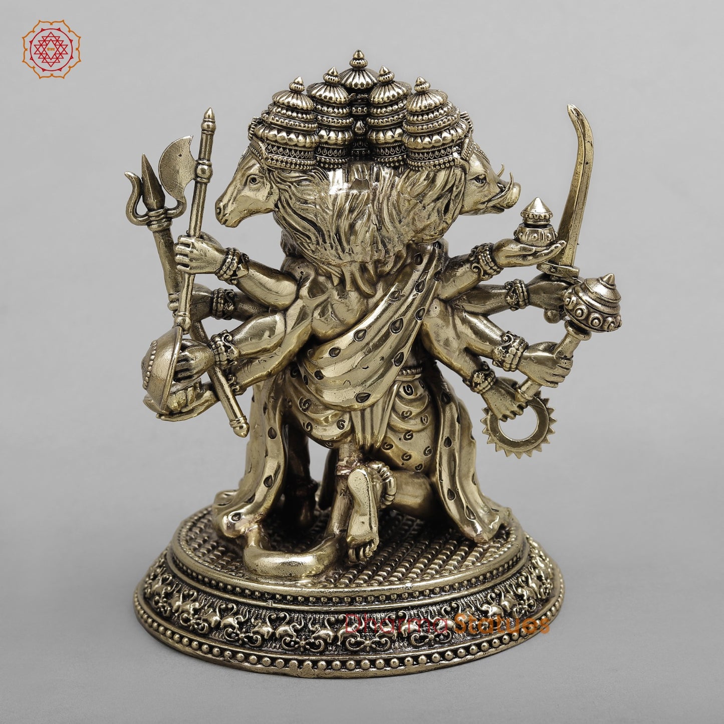 Brass Panchmukhi Hanuman Seated Fine 7”