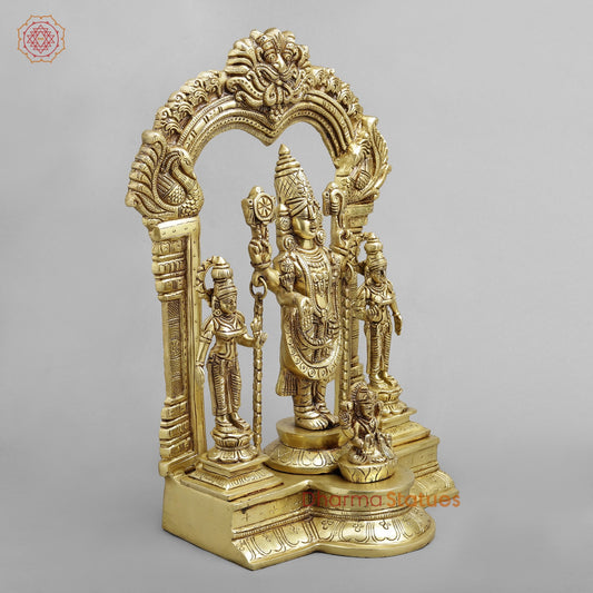 Brass Balaji, Sridevi, Bhudevi aling with Garuda, Gold Finish 15.5”