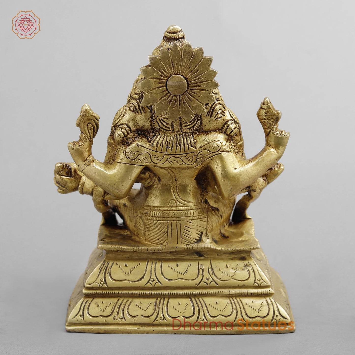 Brass 3 Face Ganesh seated, Golden Finish 6.5”