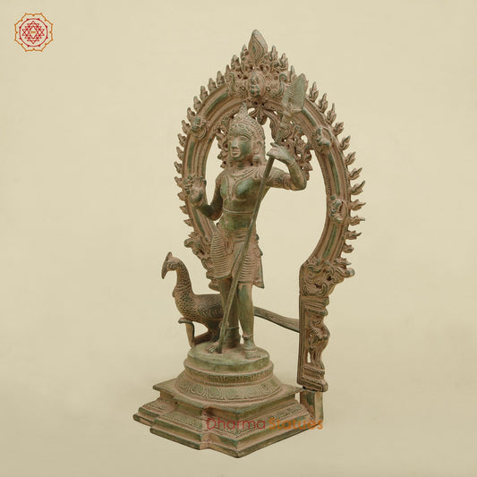 Brass Kartik With Yaali Arch Fine, Antique green Finish 16.5”