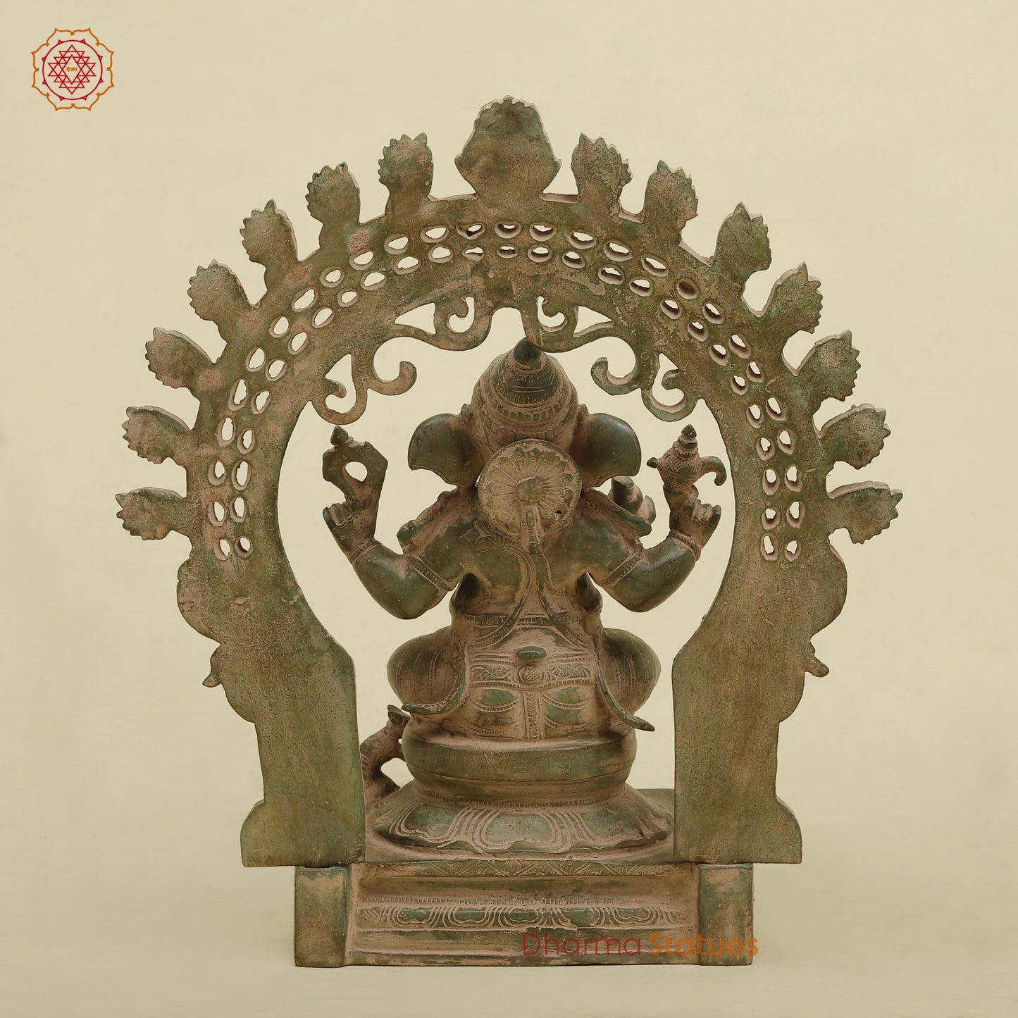 Brass Ganesh With Arch fine, Antique Green Finish 15”