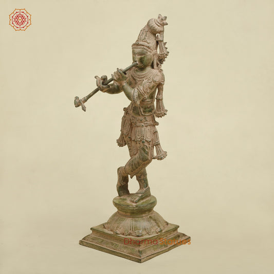 Brass Kalangi Krishna Fine, Antique Green 23”