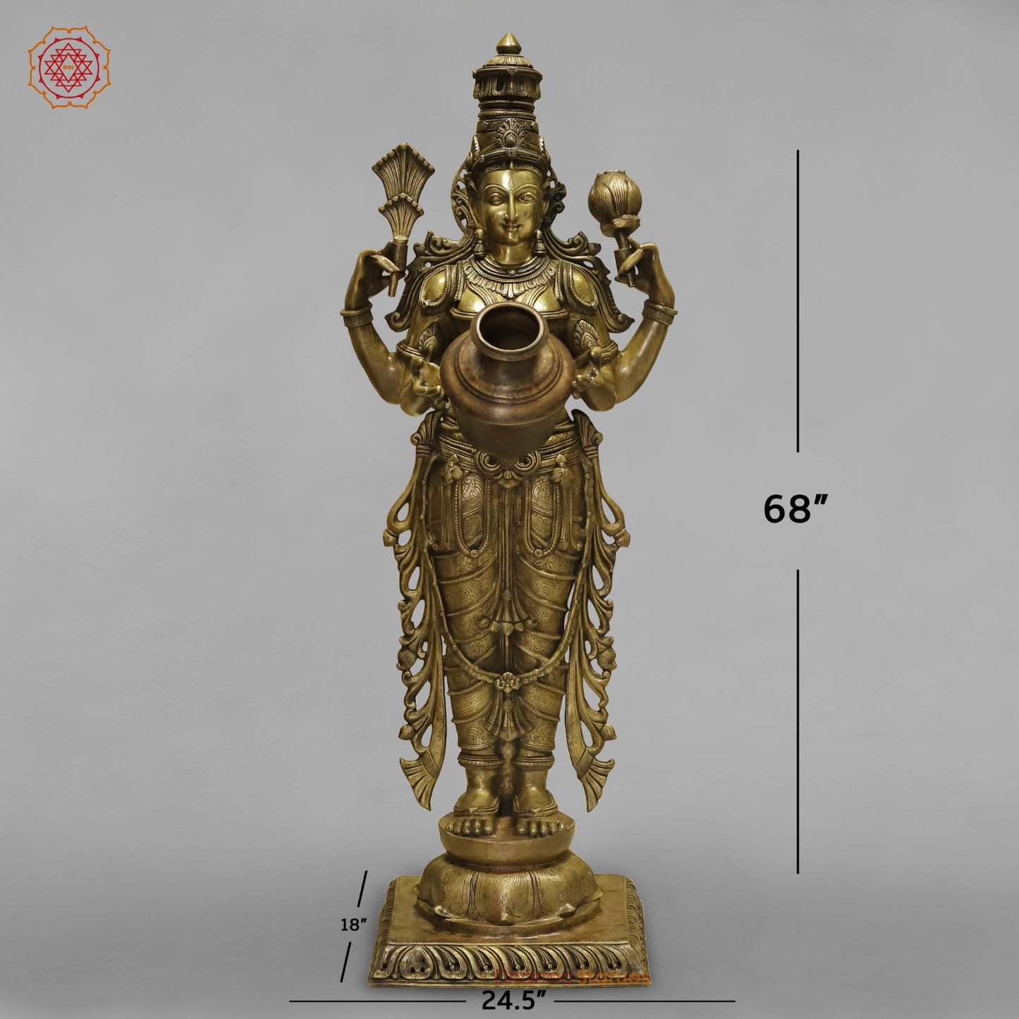 Bronze Laxmi Standing With Wealth Pot 68”