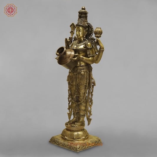 Bronze Laxmi Standing With Wealth Pot 68”