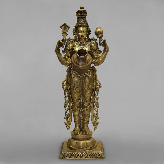 Bronze Laxmi Standing With Wealth Pot 68”