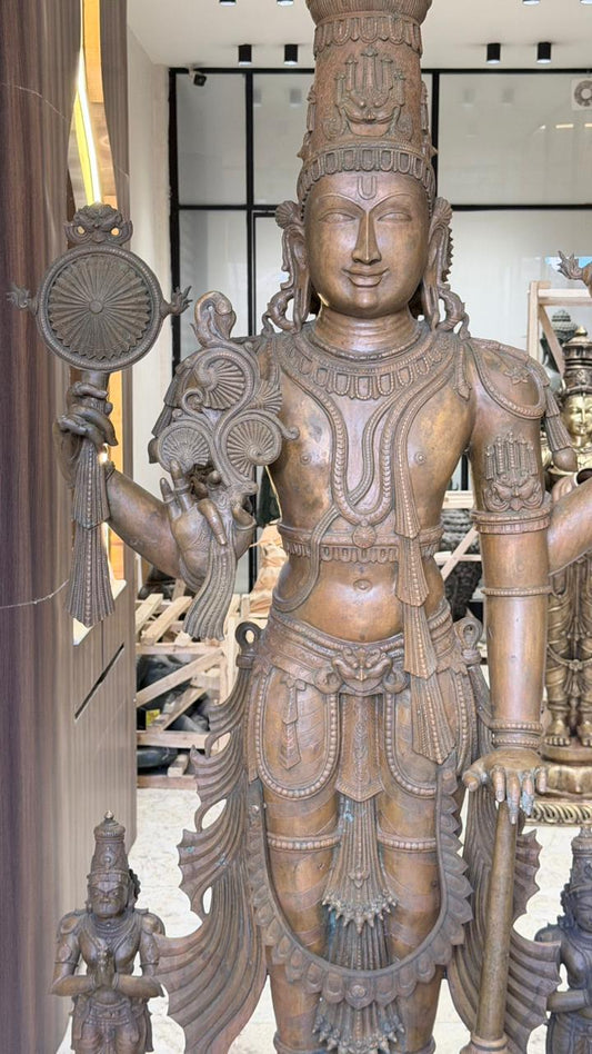 Panchloha Vishnu Standing Large ( Combinations Of 5 Metals ) with Hanuman , Garuda and Ashtlakshmi 86” (Made In Thrissur)