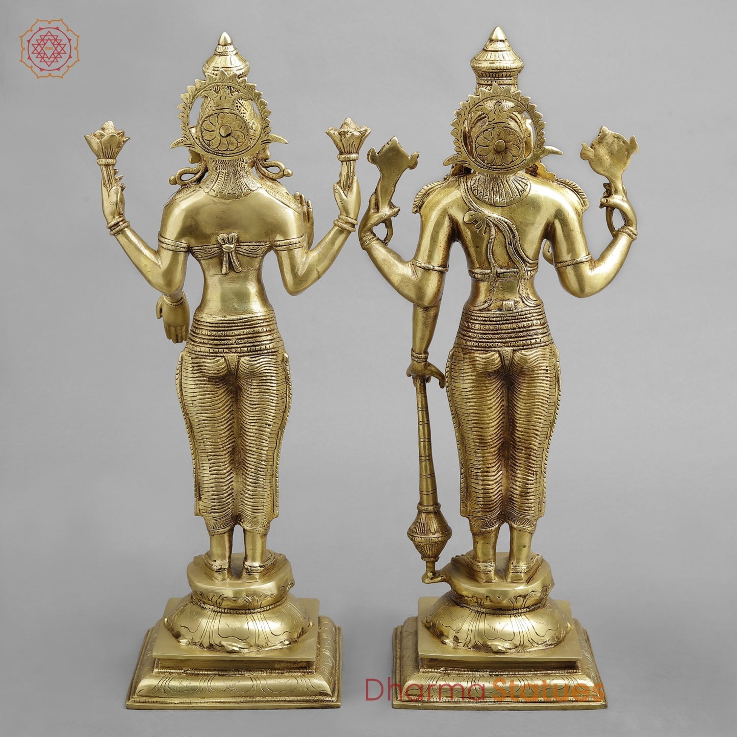 Brass Vishnu Lakshmi Standing, Golden Finish 20”