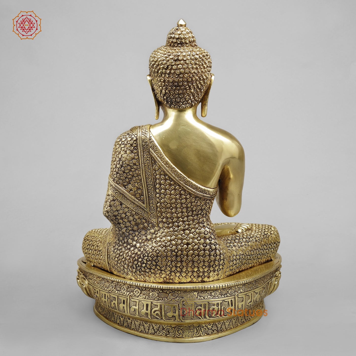 Brass Buddha Seated Full Robbed Blessing, Fine Golden Finish 22”