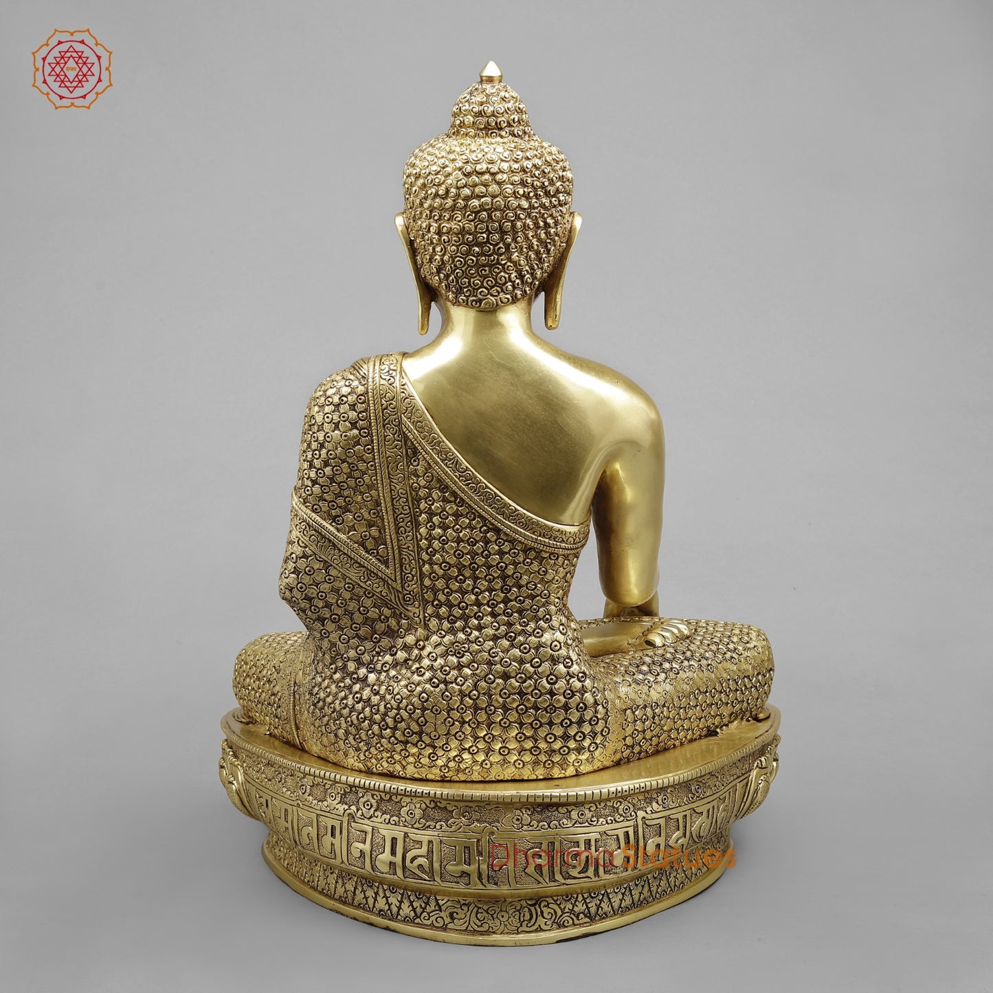 Brass Buddha Seated Full Robbed Sakyamuni (Earth Touching), Fine Golden Finish 22”