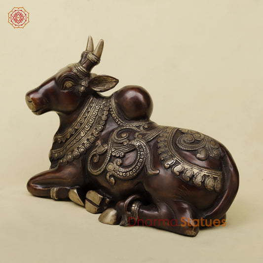 Brass Nanadi seated With Carving Fine, Copper Finish 13”