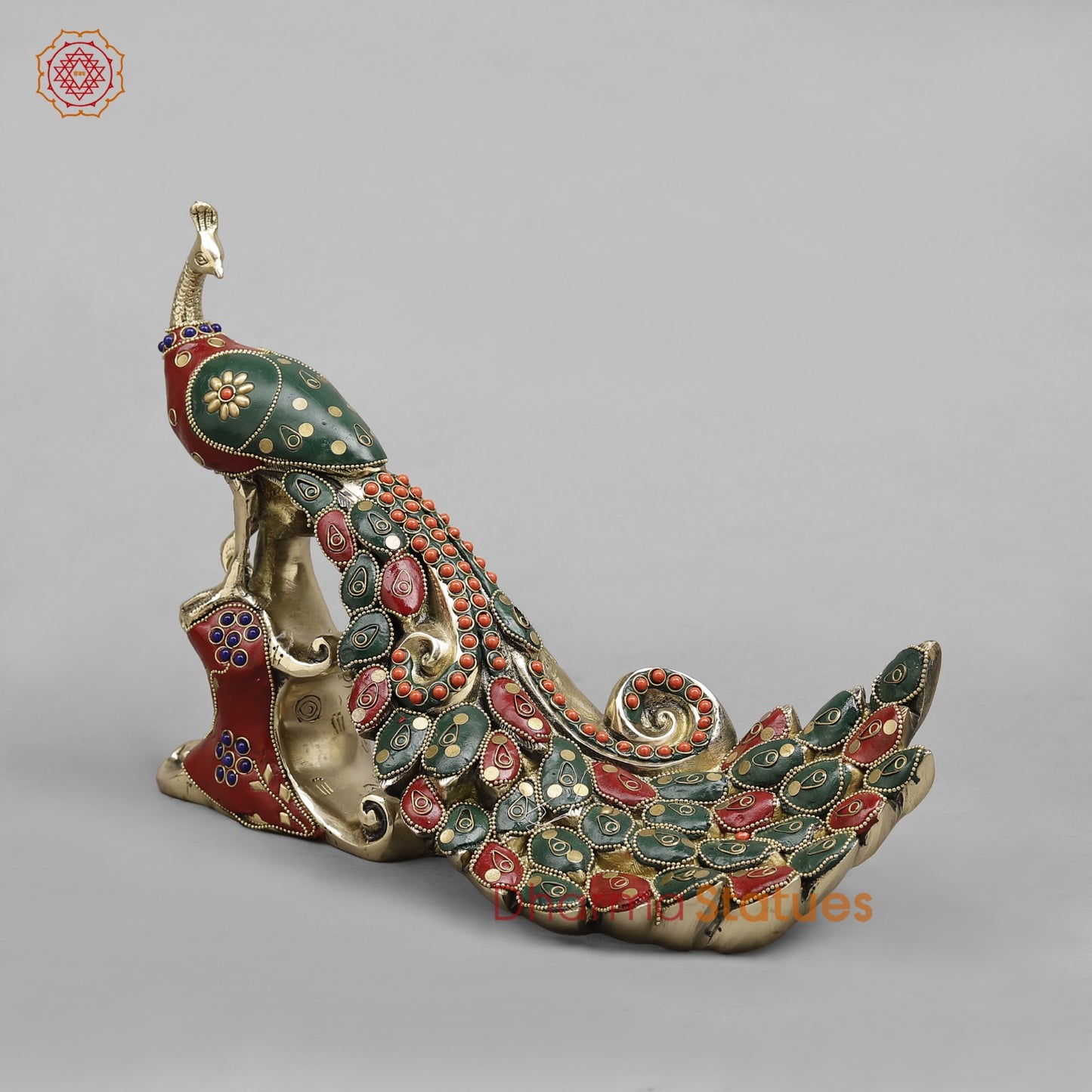 Brass Peacock Standing Fine, Stone work 12”
