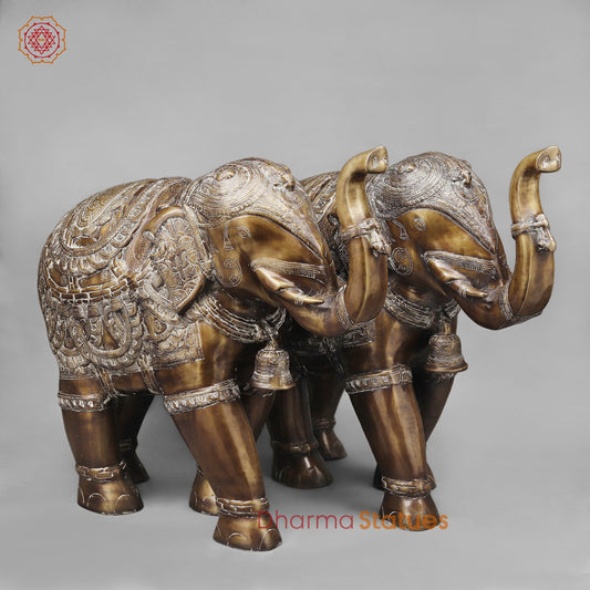 Brass Elephants Standing Fine, Antique finish 22”