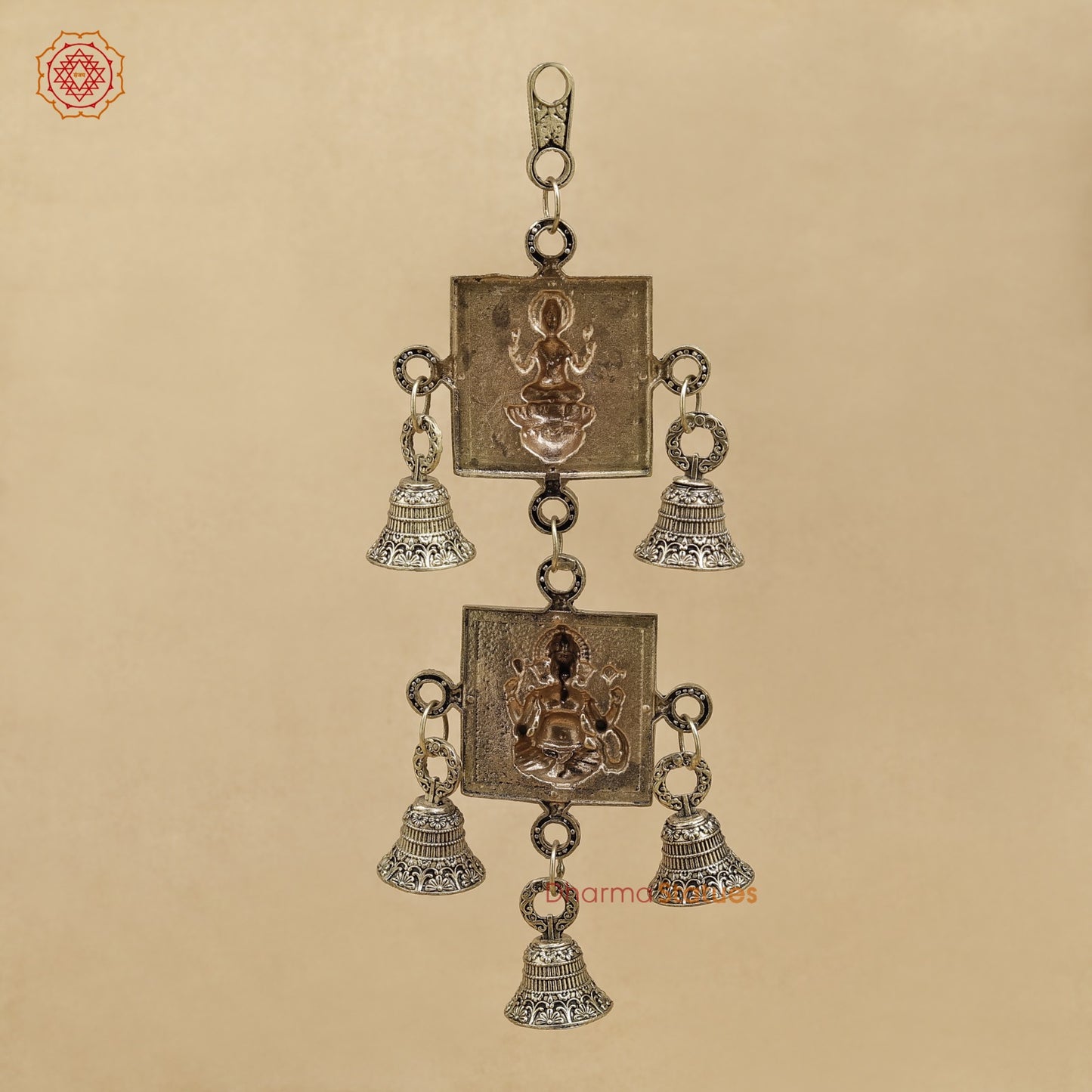 Brass Lakshmi Ganesh Wall Hanging With bells 9.5”