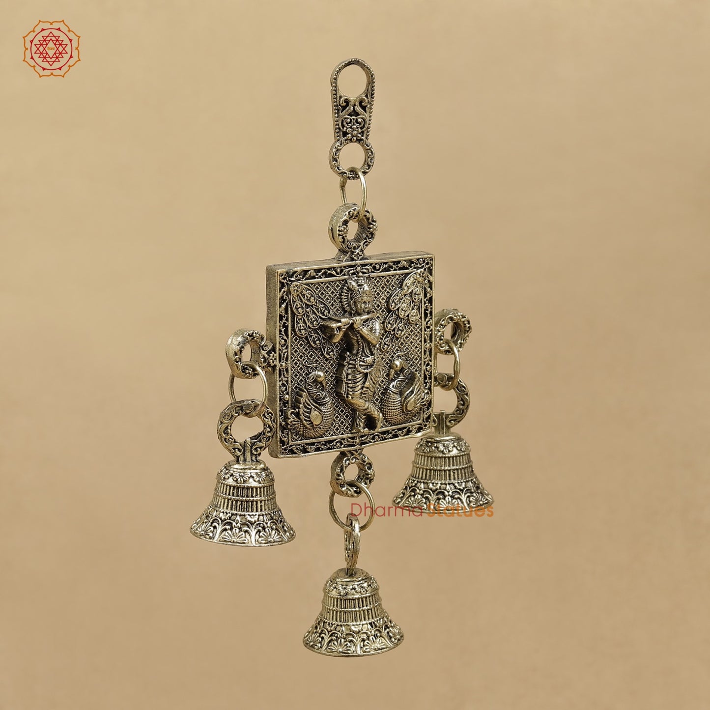 Brass Krishna Wall Hanging With bells 6.5”