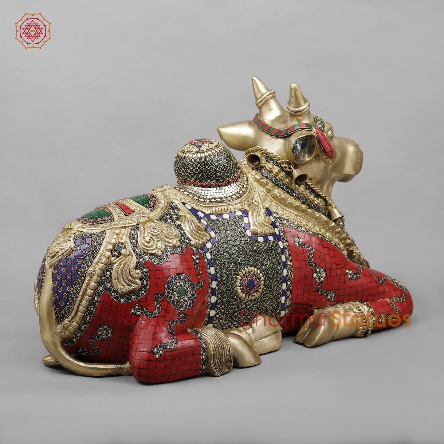 Brass Nandi Seated Fine with Bells , Exotic Red Stone work 22”