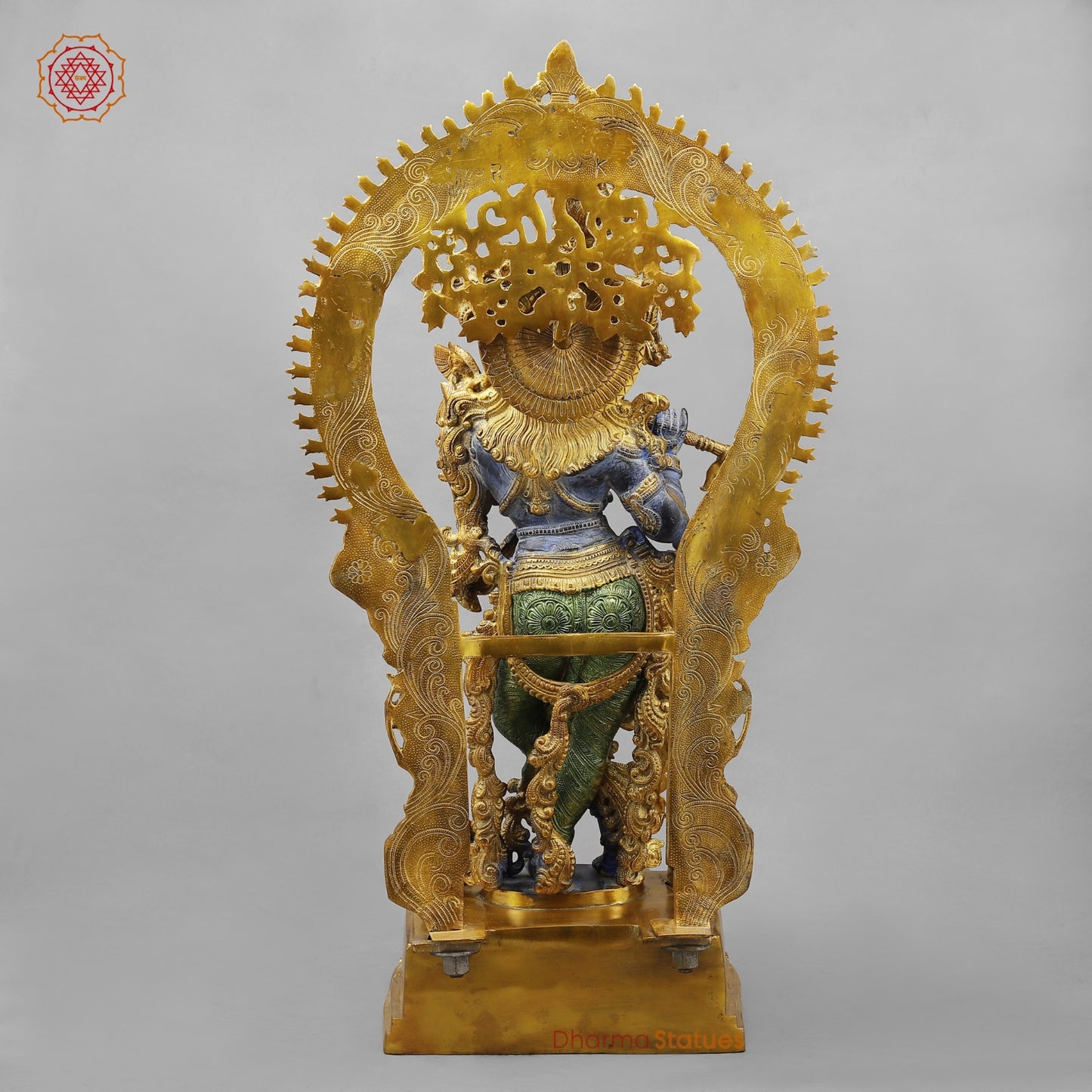 Brass Krishna Standing With fine Prabhavali, Antique Turquoise finish 32”