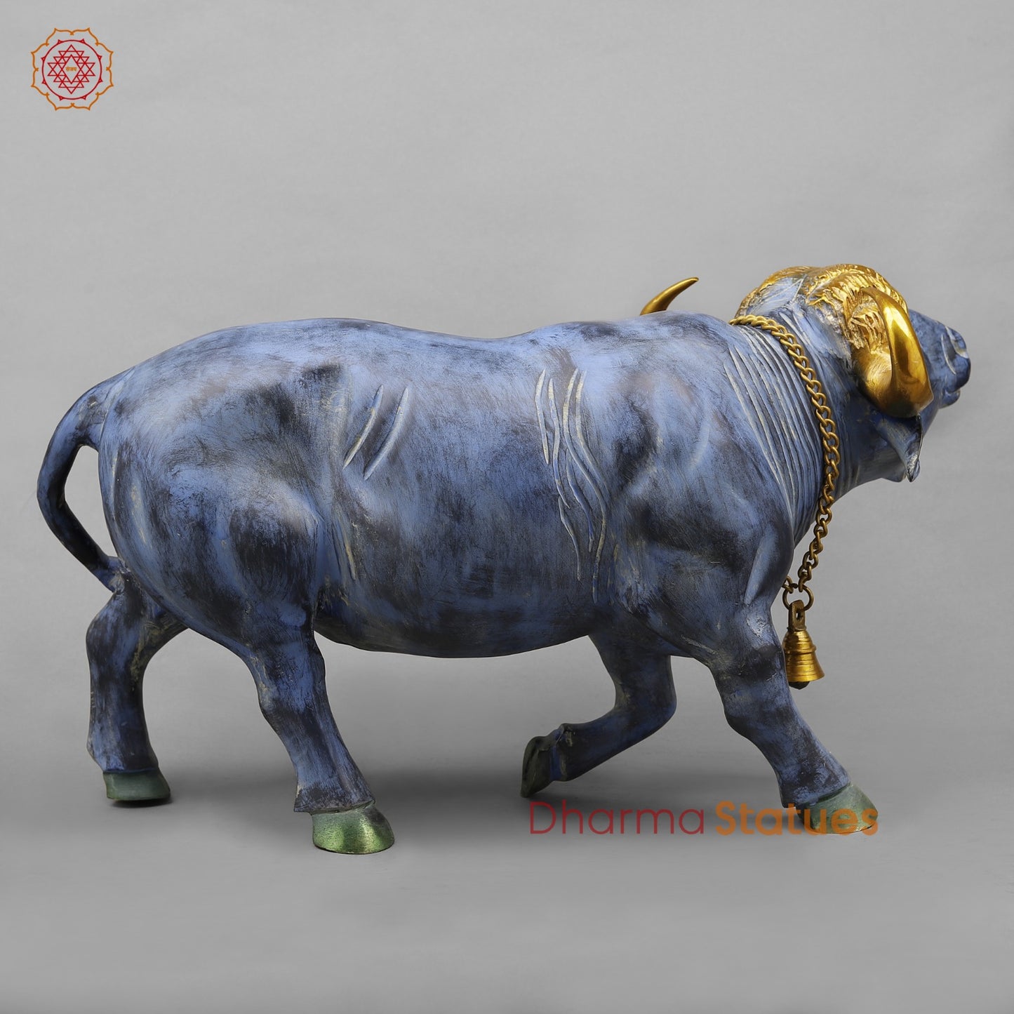 Brass Buffalo With Golden Horns, Antique Turquoise Finish 23”