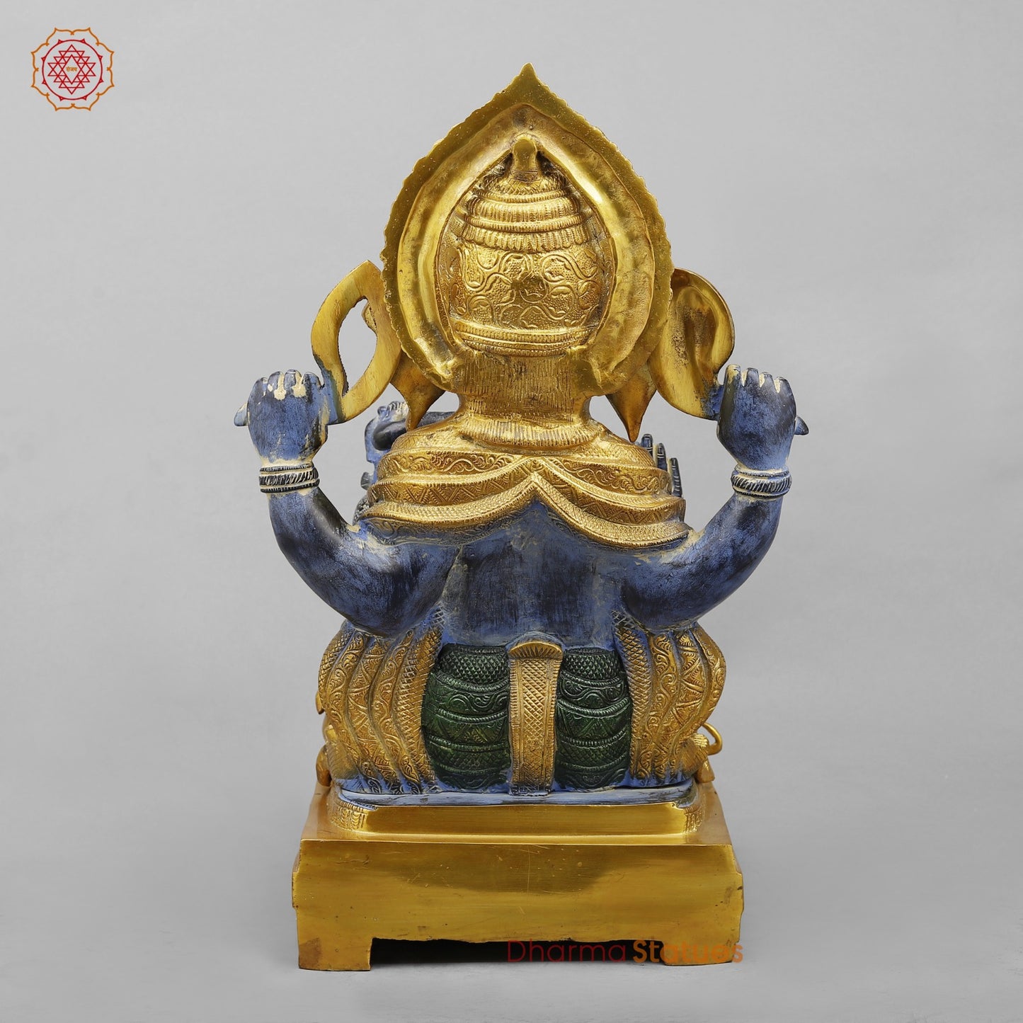 Brass Ornamental Ganesh Fine, Antique Turquoise finish 17.5”