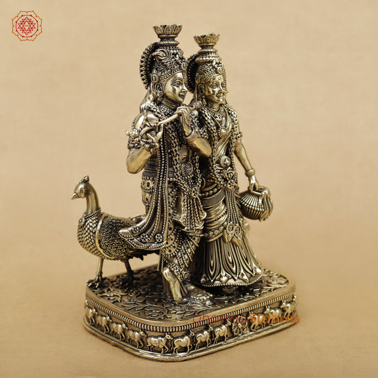Brass Radha Krishna With Peacock Fine 8.5”