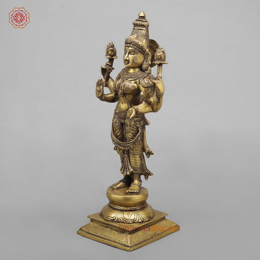 Brass Lakshmi Standing Fine, Antique Finish 17”