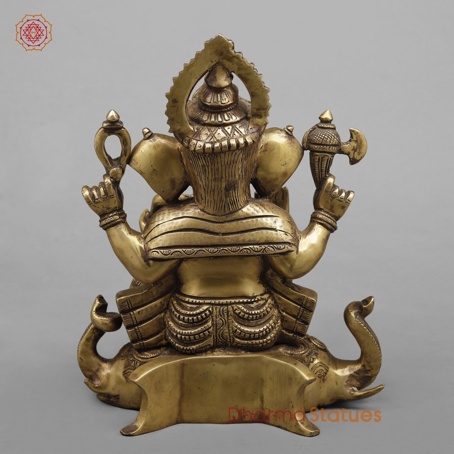 Brass Ganesh Seated on Elephants Fine, Antique Finish 13”