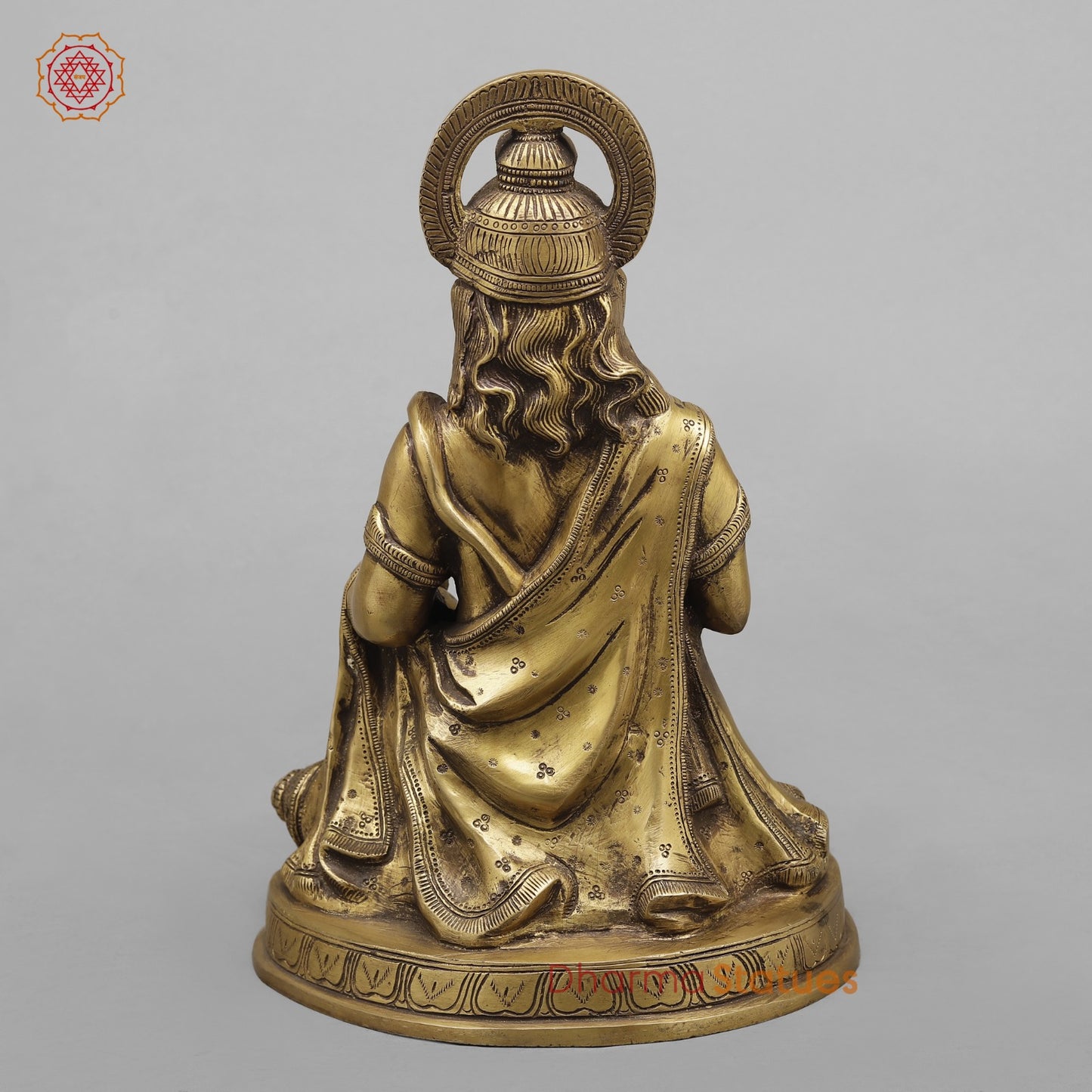 Brass Hanuman Ji seated In blessing posture, Antique Finish 12.5”