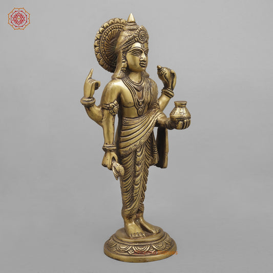 Brass Dhanwantri Standing , Antique Finish 14”