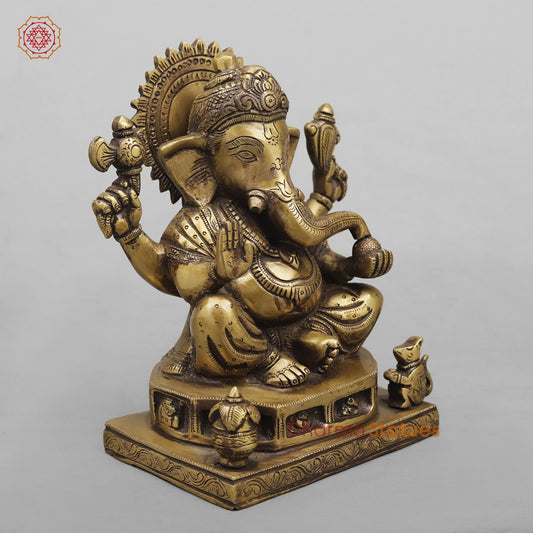 Brass Ashtvinayak Ganesh seated fine, Antique Finish 8”