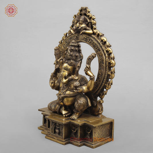 Brass Ganesh With Arch Fine, Antique Finish 19”