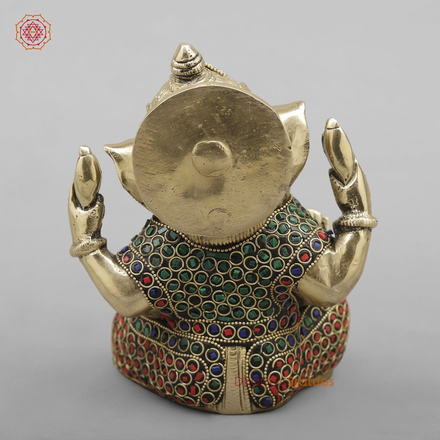 Brass Crown Ganesh Fine, Stone Work 6”