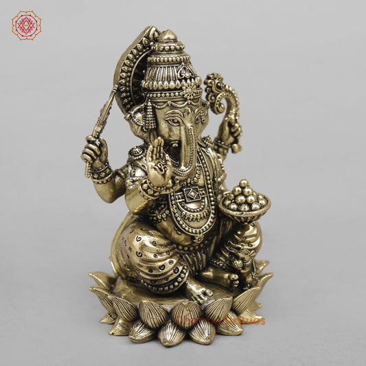 Brass Ganesh On lotus 5”