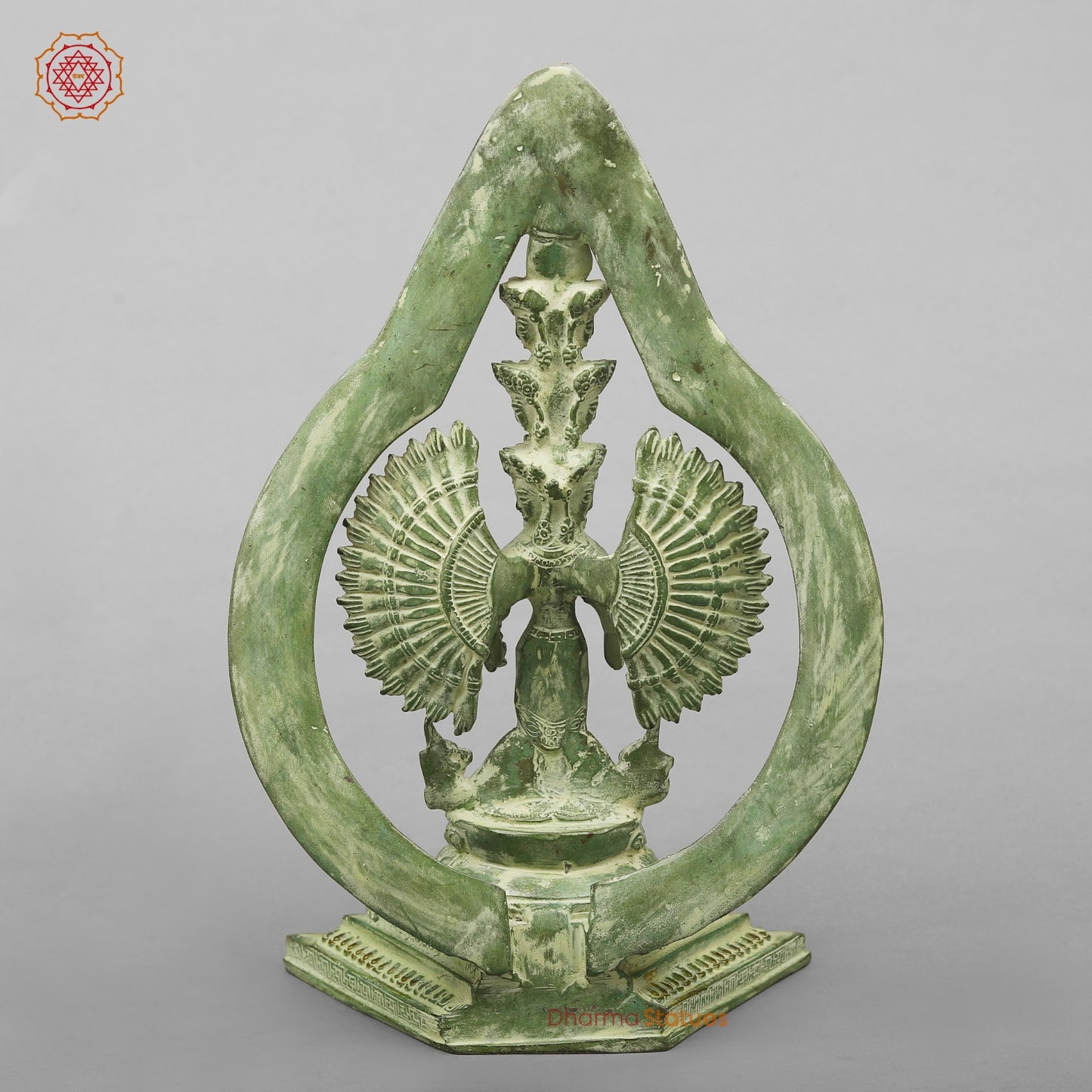 Brass Lokeshwar Seated with Frame, Green Patina Finish 12.5”