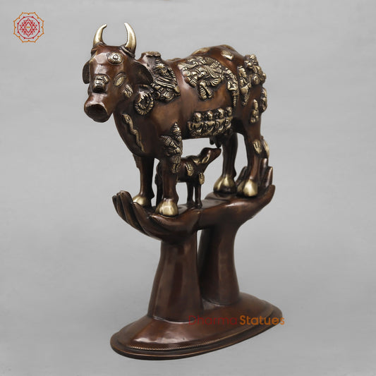 Brass Cow Calf (Kamdhenu) Fine, Antique copper Finish 16.5”