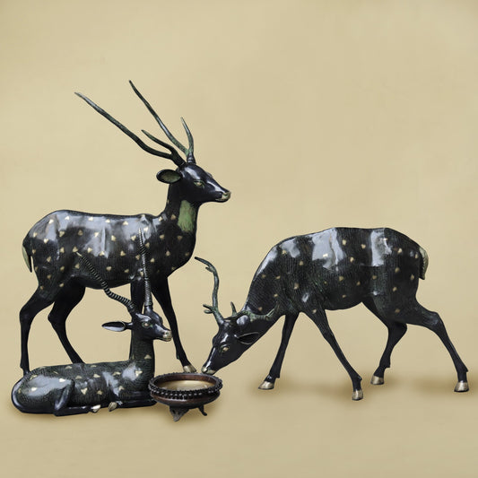 Brass Deer Family Set, Black Antique Finish 53”