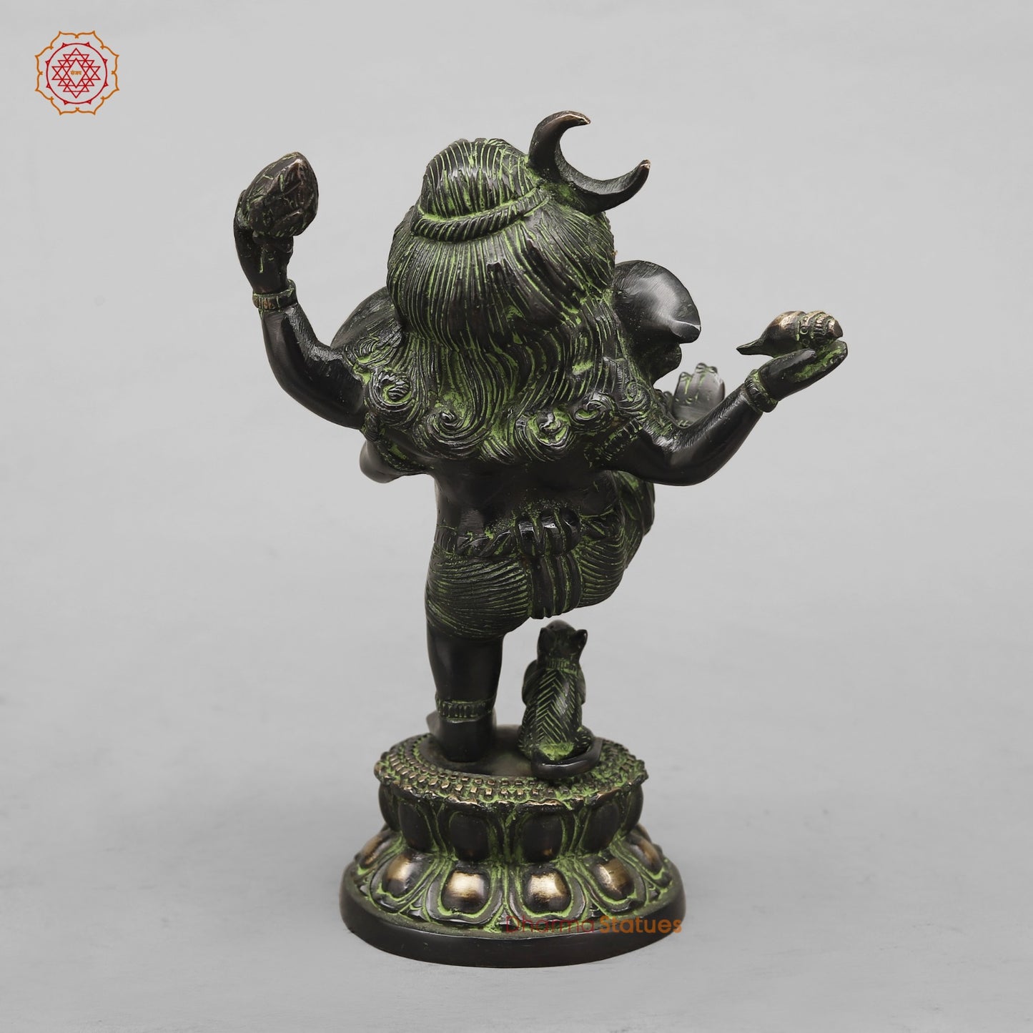 Brass Baby Ganesh Dancing Fine, Black Green Finish 8.5”