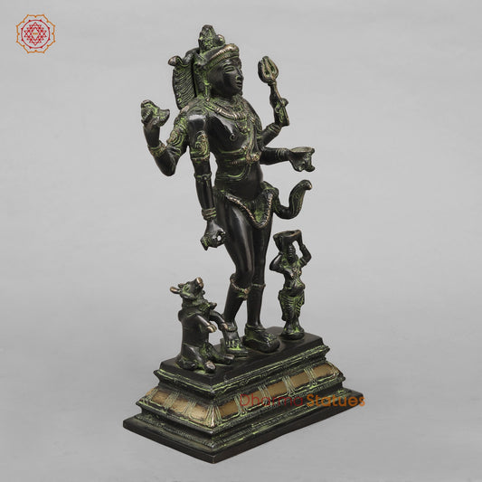 Brass Kaal Bhairo Shiva Standing Fine, Black antique Finish 12”