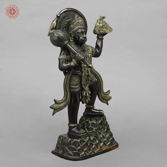 Brass Hanuman Standing Fine,Black Antique Finish 14.5”