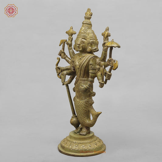 Brass Dasavtar Statue Fine, Green Patina Finish 16.5”