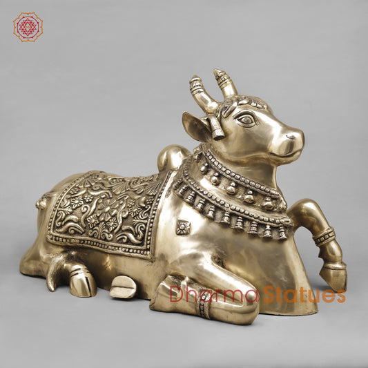 Brass Nandi Seated Fine Carving, Smooth Finish 25”