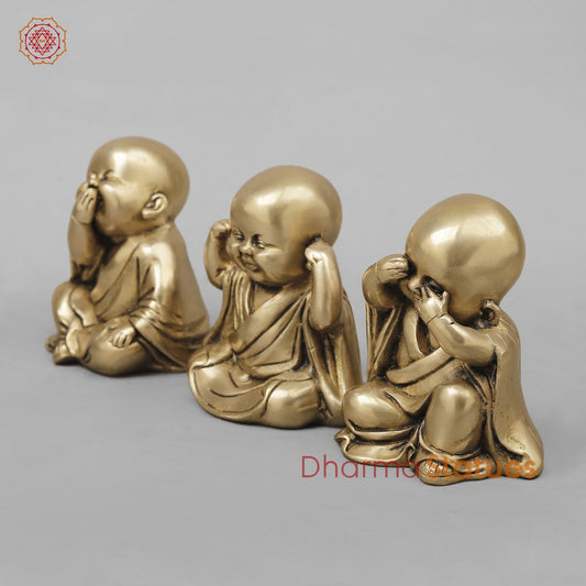 Brass Wise Monks Seated , Smooth Finish 5”
