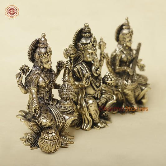 Brass Lakshmi Ganesh Saraswati Set Fine 4”